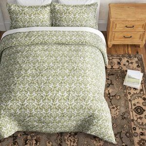 Birch Lane Acworth Green/Ivory Full/Queen 3 Piece Cotton Duvet Set NWT